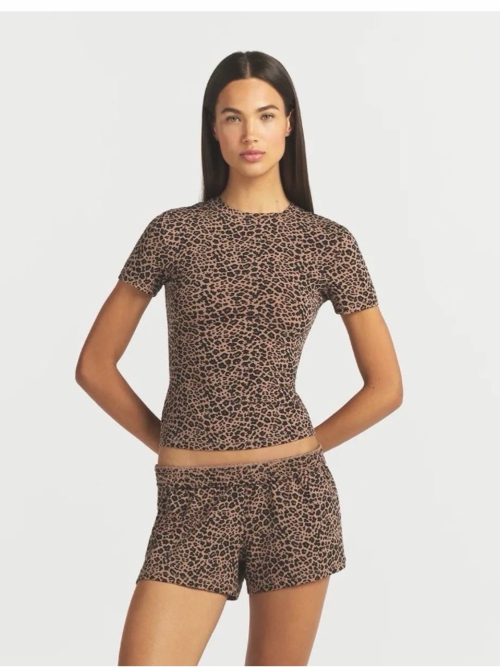 COTTON JERSEY T-SHIRT STYLE:SS-STT-9004W COLOR: SIENNA NATURAL LEOPARD SIZE:S